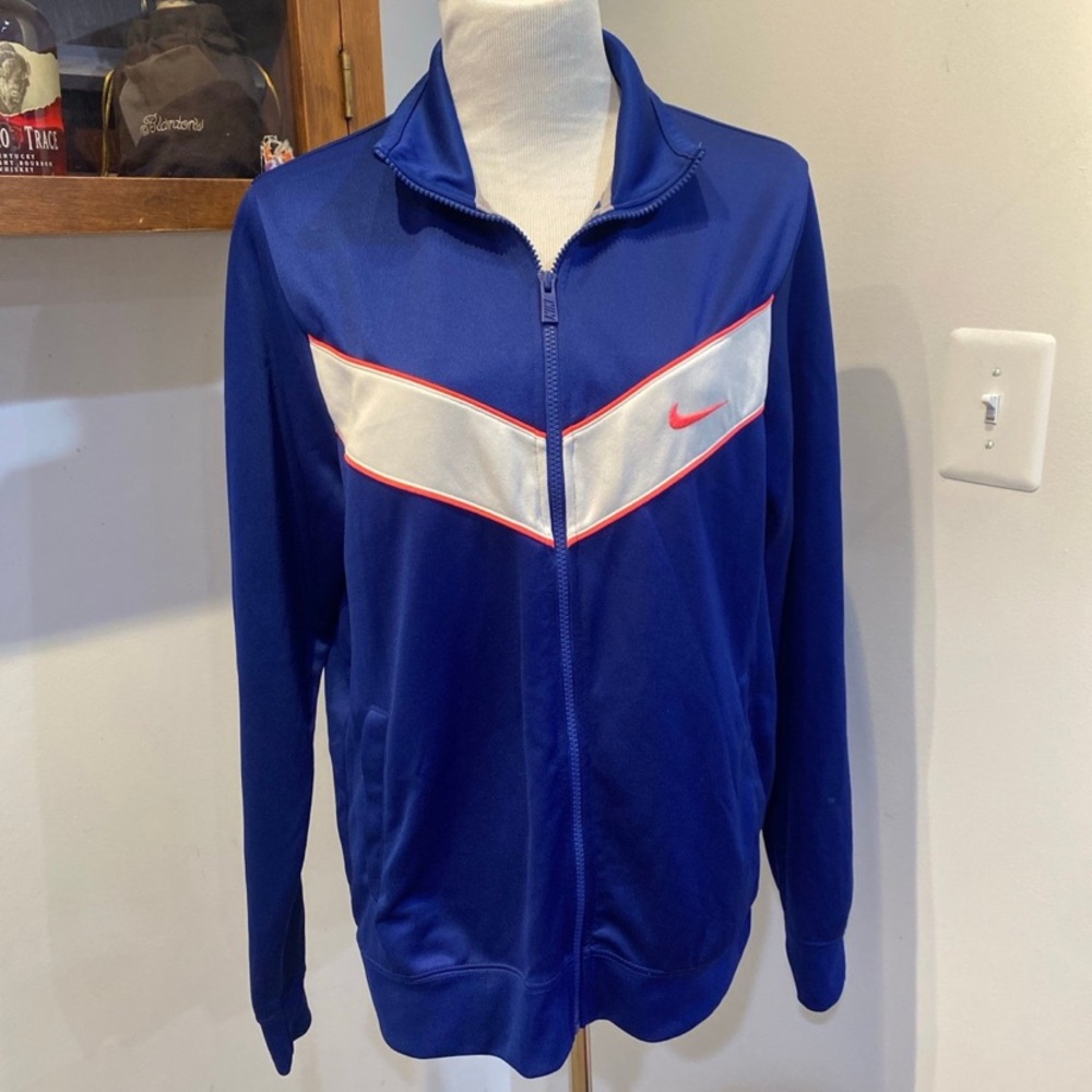Nike full zip, track jacket, royal blue white coral women’s size large